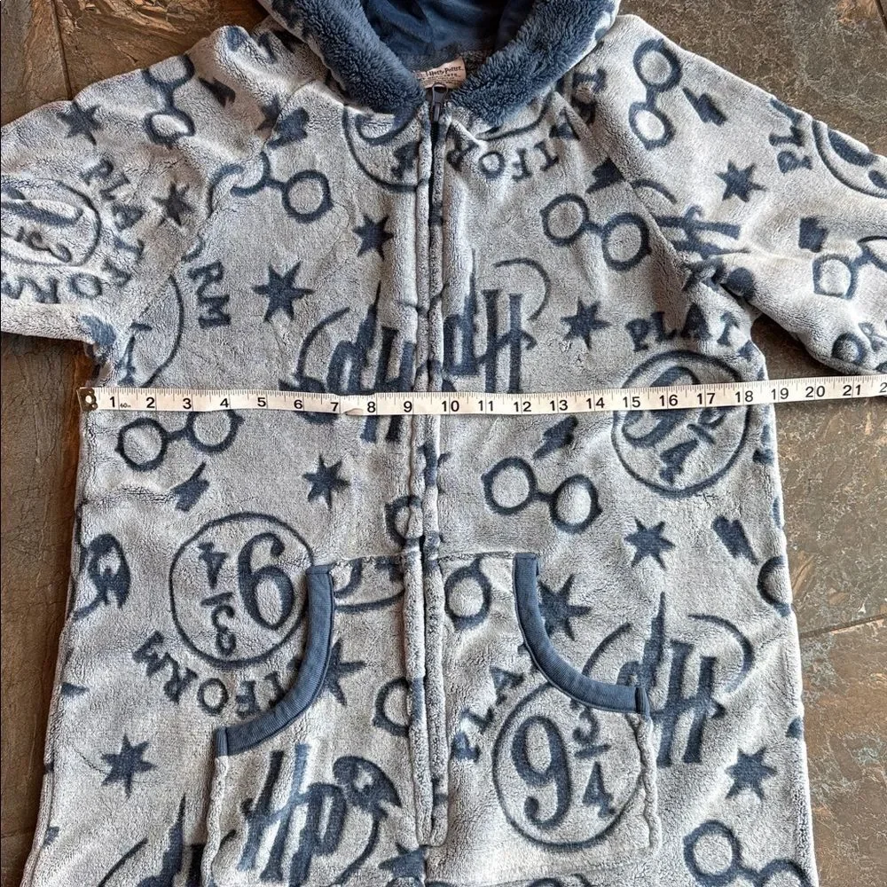 Harry Potter Hogwarts Hooded One-Piece Footie Pajamas - Blue and White Size L